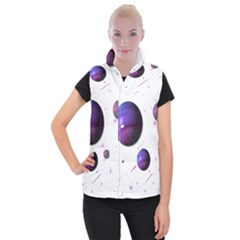 Space Transparent Purple Moon Star Women s Button Up Puffer Vest by Mariart