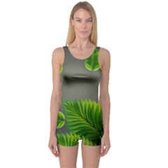 Leaf Green Grey One Piece Boyleg Swimsuit by Mariart