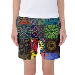 Digitally Created Abstract Patchwork Collage Pattern Women s Basketball Shorts by Nexatart