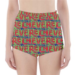 Typographic Graffiti Pattern High-waisted Bikini Bottoms by dflcprintsclothing