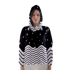 Black And White Waves And Stars Abstract Backdrop Clipart Hooded Wind Breaker (women) by Nexatart