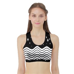 Black And White Waves And Stars Abstract Backdrop Clipart Sports Bra With Border