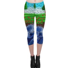 Beaded Landscape Textured Abstract Landscape With Sea Waves In The Foreground And Trees In The Background Capri Leggings  by Nexatart