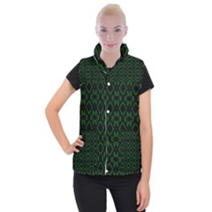 Green Black Pattern Abstract Women s Button Up Puffer Vest by Nexatart