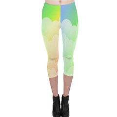 Cloud Blue Sky Rainbow Pink Yellow Green Red White Wave Capri Leggings  by Mariart