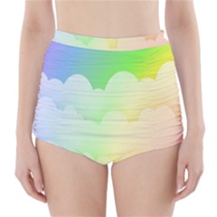Cloud Blue Sky Rainbow Pink Yellow Green Red White Wave High-waisted Bikini Bottoms by Mariart