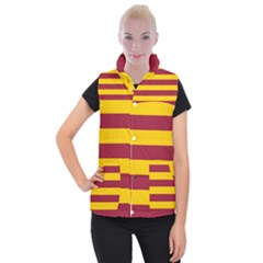 Oswald s Stripes Red Yellow Women s Button Up Puffer Vest by Mariart