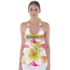 Frangipani Flower Floral White Pink Yellow Babydoll Tankini Top by Mariart