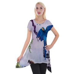 Wonderful Blue Parrot In A Fantasy World Short Sleeve Side Drop Tunic by FantasyWorld7