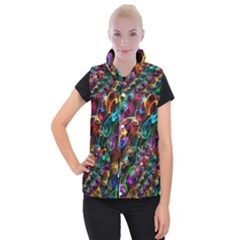 Rainbow Ribbon Swirls Digitally Created Colourful Women s Button Up Puffer Vest by Nexatart