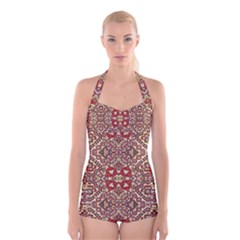 Seamless Pattern Based On Turkish Carpet Pattern Boyleg Halter Swimsuit  by Nexatart