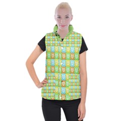 Colorful Happy Easter Theme Pattern Women s Button Up Puffer Vest by dflcprintsclothing