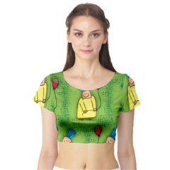 Party Kid A Completely Seamless Tile Able Design Short Sleeve Crop Top (tight Fit) by Nexatart