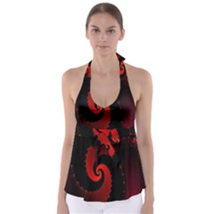 Red Fractal Spiral Babydoll Tankini Top by Nexatart