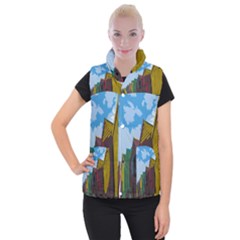 Brightly Colored Dressing Huts Women s Button Up Puffer Vest by Nexatart