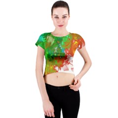 Digitally Painted Messy Paint Background Textur Crew Neck Crop Top by Nexatart