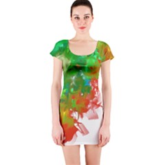 Digitally Painted Messy Paint Background Textur Short Sleeve Bodycon Dress by Nexatart
