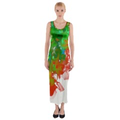 Digitally Painted Messy Paint Background Textur Fitted Maxi Dress by Nexatart