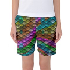 Fish Scales Pattern Background In Rainbow Colors Wallpaper Women s Basketball Shorts by Nexatart