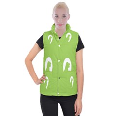 Dog Green White Animals Women s Button Up Puffer Vest by Mariart