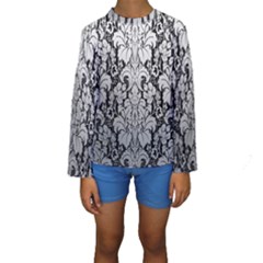 Flower Floral Grey Black Leaf Kids  Long Sleeve Swimwear by Mariart