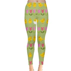 Easter - Chick And Tulips Leggings  by Valentinaart