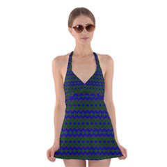 Split Diamond Blue Green Woven Fabric Halter Swimsuit Dress by Mariart