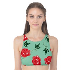 Red Floral Roses Pattern Wallpaper Background Seamless Illustration Tank Bikini Top by Nexatart