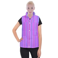 Blue And Pink Stripes Women s Button Up Puffer Vest by Nexatart