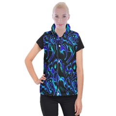 Glowing Fractal C Women s Button Up Puffer Vest by Fractalworld