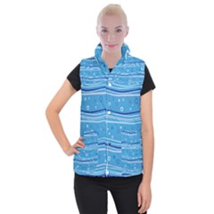 Blue Circle Line Waves Women s Button Up Puffer Vest by Mariart