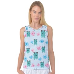 Frog Green Pink Flower Women s Basketball Tank Top by Mariart