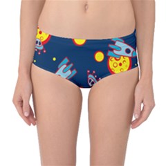 Rocket Ufo Moon Star Space Planet Blue Circle Mid-waist Bikini Bottoms by Mariart