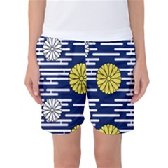 Sunflower Line Blue Yellpw Women s Basketball Shorts by Mariart