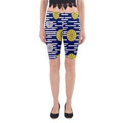 Sunflower Line Blue Yellpw Yoga Cropped Leggings by Mariart