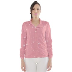 Pink Background With White Hearts On Lines Wind Breaker (women) by TastefulDesigns