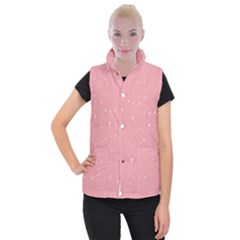 Pink Background With White Hearts On Lines Women s Button Up Puffer Vest by TastefulDesigns