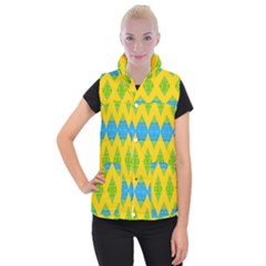 Rhombus Pattern              Women s Button Up Puffer Vest by LalyLauraFLM