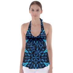 Blue Snowflake On Black Background Babydoll Tankini Top by Nexatart