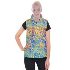 Color Particle Background Women s Button Up Puffer Vest by Nexatart