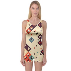 Squares In Retro Colors         Women s Boyleg One Piece Swimsuit by LalyLauraFLM