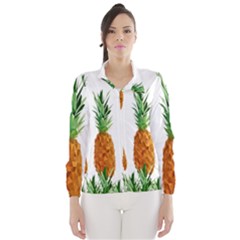 Pineapple Print Polygonal Pattern Wind Breaker (women) by Nexatart