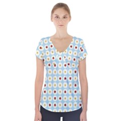 Ladybugs Pattern Short Sleeve Front Detail Top by linceazul