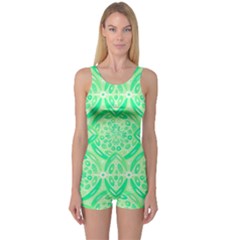 Kiwi Green Geometric One Piece Boyleg Swimsuit by linceazul