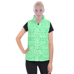 Kiwi Green Geometric Women s Button Up Puffer Vest by linceazul