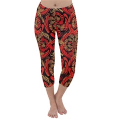 Red And Brown Pattern Capri Winter Leggings  by linceazul