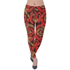 Red And Brown Pattern Velvet Leggings by linceazul