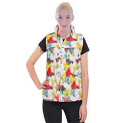 Colorful Paint Stokes              Women s Button Up Puffer Vest by LalyLauraFLM