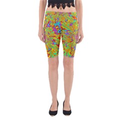 Magic Ripples Flower Power Mandala Neon Colored Yoga Cropped Leggings by EDDArt