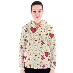 Valentinstag Love Hearts Pattern Red Yellow Women s Zipper Hoodie by EDDArt